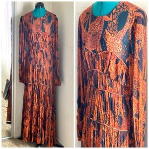 FARM Rio Orange and Black Long Sleeve Dress